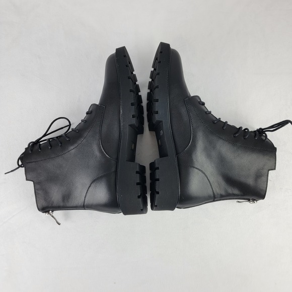 Womens Black Leather Lace Up Combat Boots Side Zip Chunky Sole EU 39 US 7.5 NEW - Picture 5 of 7